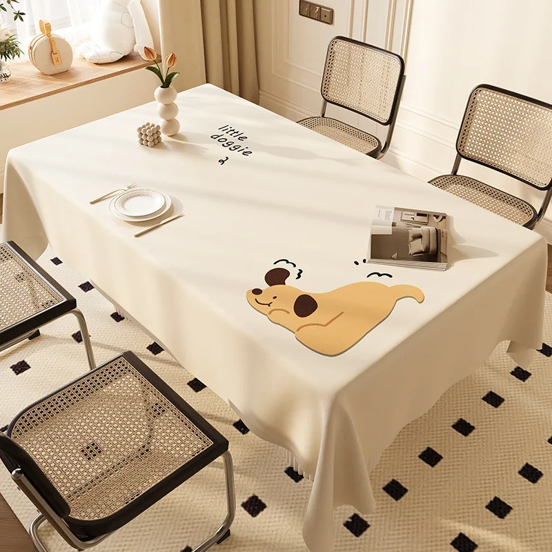 Cream Style Faux Sheepskin Tablecloth, Waterproof Oil-Proof Washable Luxury Rectangular Dining/Tea Table Cover