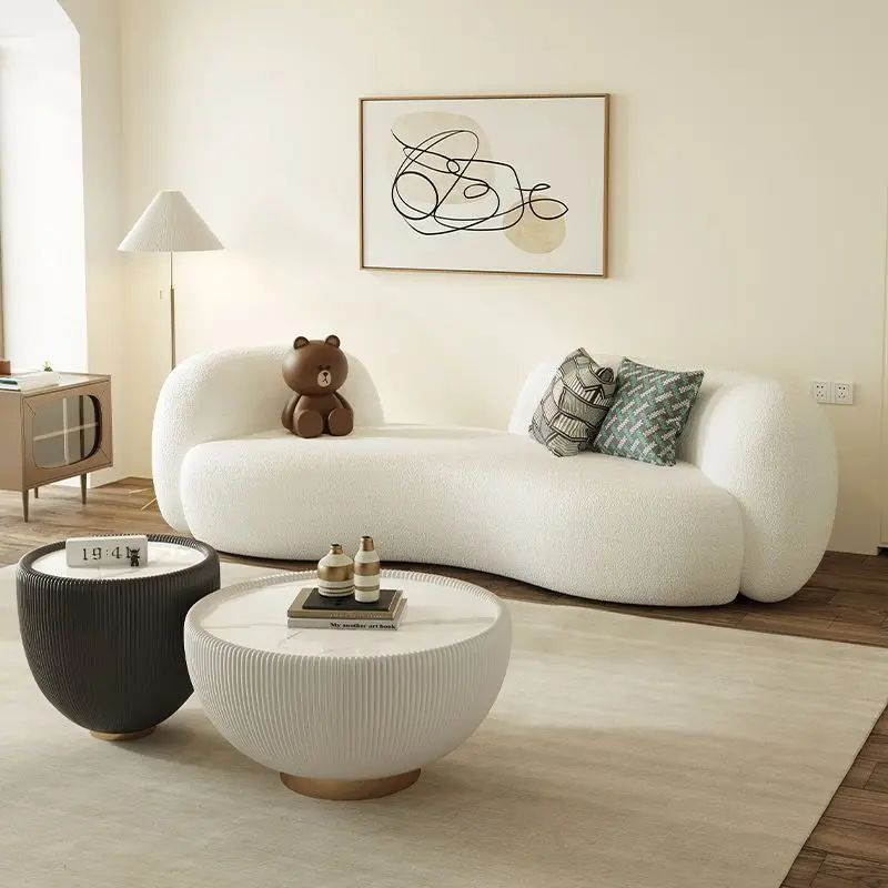 Nordic arc shaped lamb wool pea fabric sofa designer Internet celebrity living room small apartment beauty salon reception