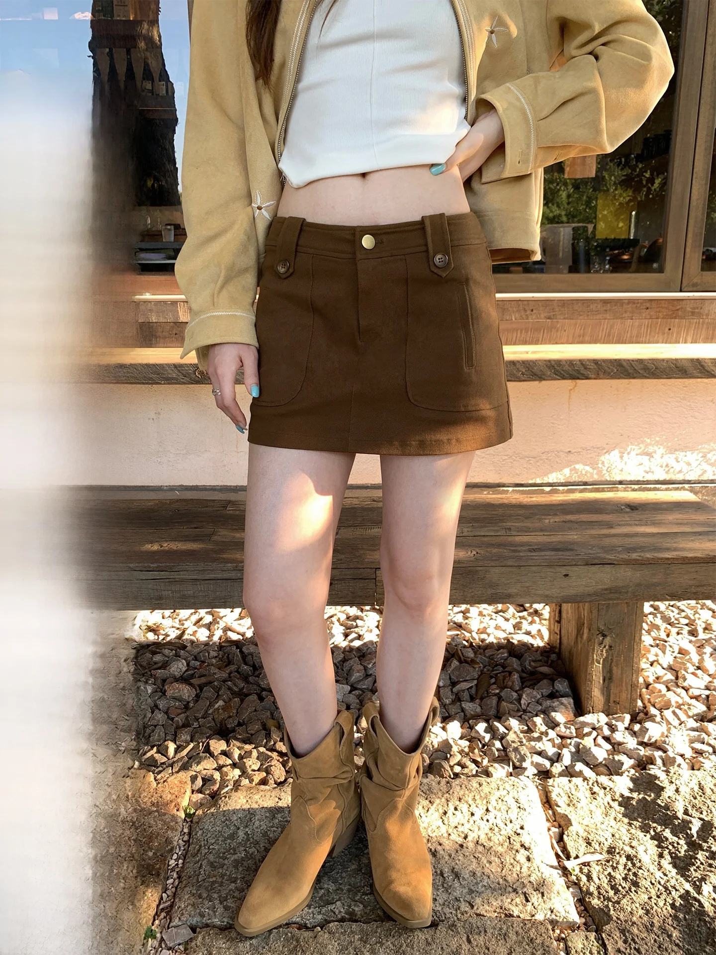 

Юбка ThreeH Hazelnut Latte Brown Green A-Line женская универсальная прямая юбка-карандаш с эффектом стройности и защитой от просвечивания