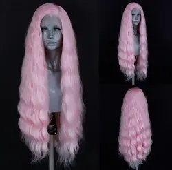 Pastel Pink Natural Wave Wig Synthetic Lace Front Wigs For Women Long Loose Curl Lace Hair Heat Resistant Cosplay Light Pink Wig