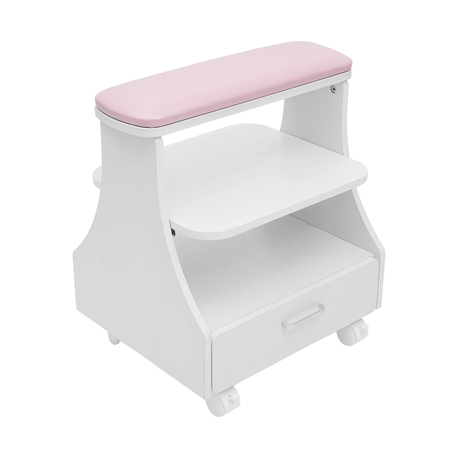 Reposapiés de 3 niveles, taburete para manicura, carrito para pedicura, carrito para baño de pies con 4 ruedas para tiendas de salón de belleza, 50kg, blanco/negro/rosa