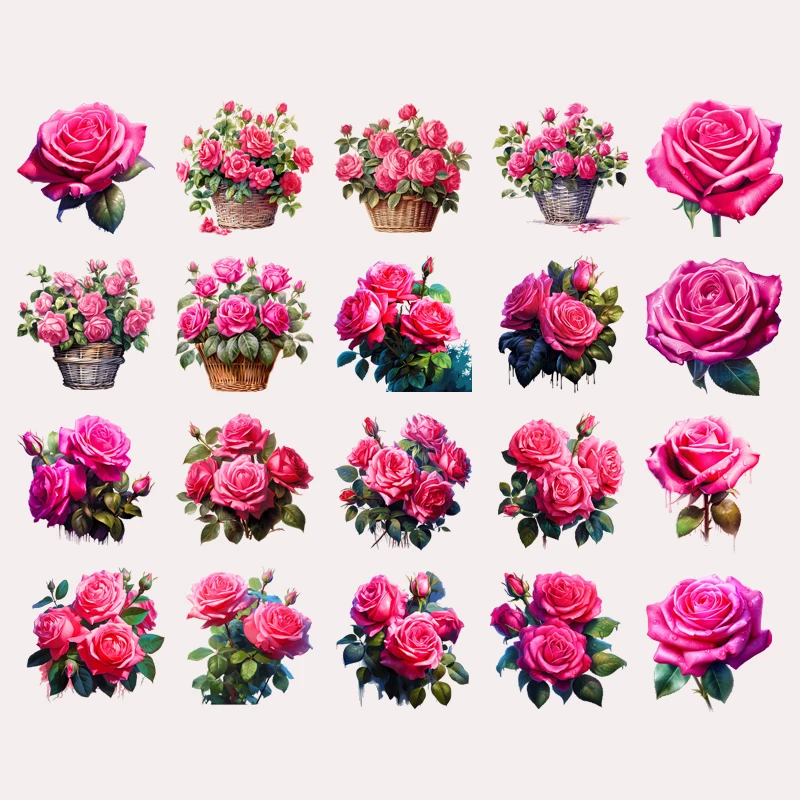 

Pretty Peony Rose pink Flower Iron On Transfer DIY Fashion Flower Heat Thermal Transfer Vinyl Patches Ironing Stickers Applique