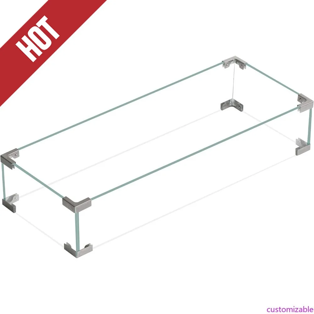Customizable-Gas Fire Pit Table Wind Guard Clear Tempered Glass Flame Shield For Rectangular Outdoor Fire Pit, 30.7 X 11.8 X 5.9