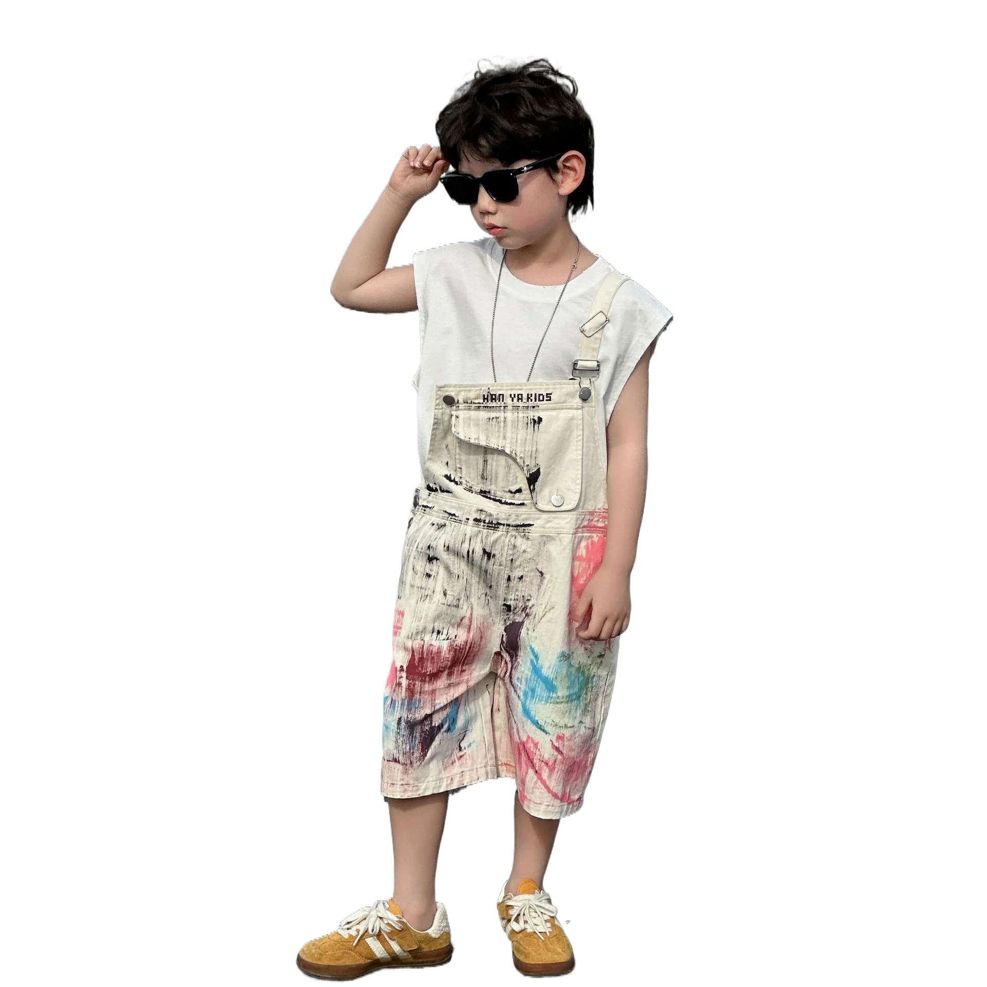 

Boys' Summer Overalls 2026 New Summer Trendy Brand Fashionable Denim Pants Preppy Style Ruffian Handsome Children's Shorts