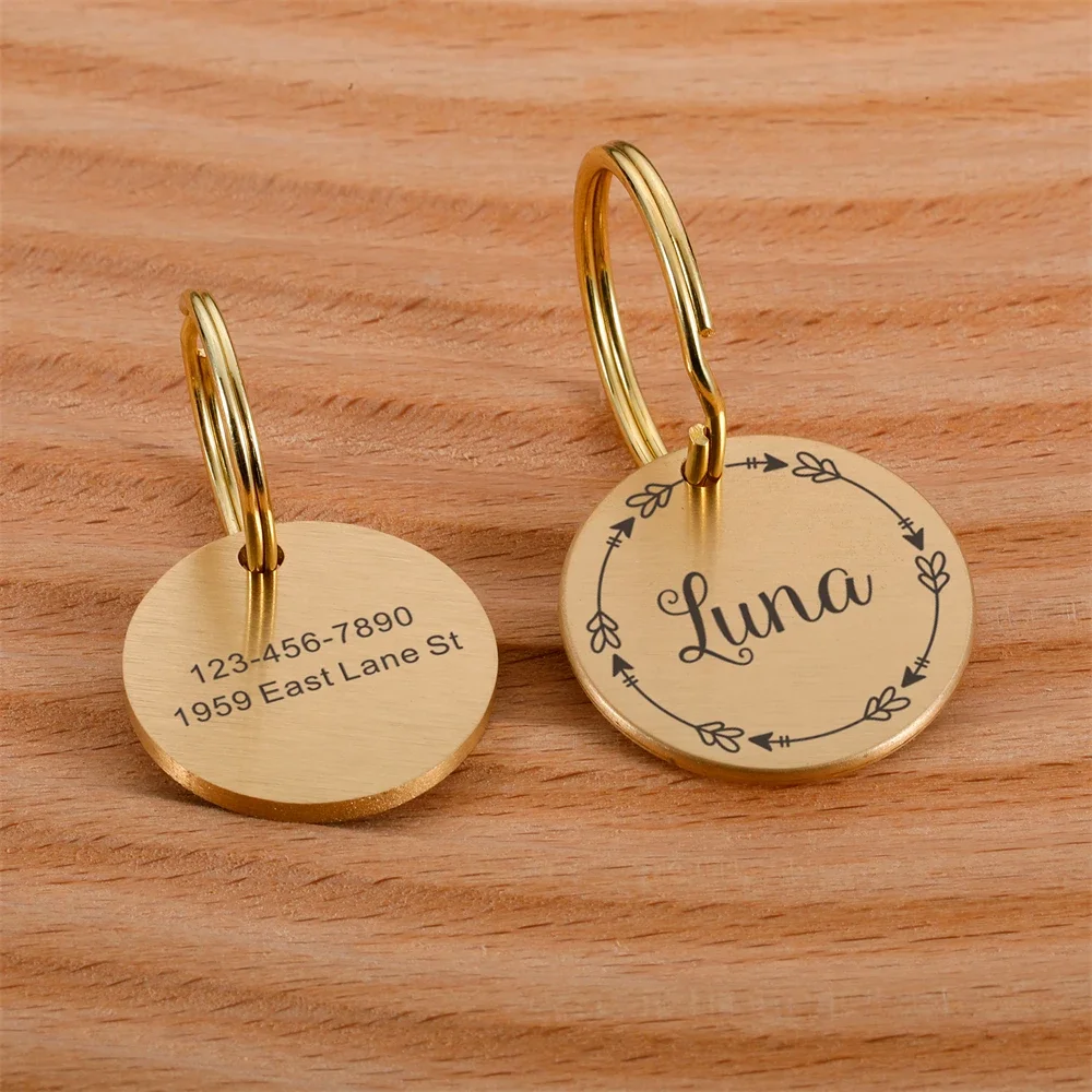 Personalized Brass Dog ID Tag Anti-lost Pet Name Tags Plates Free Engraving Cats Kitten ID Tag Nameplate Pendant for Pets