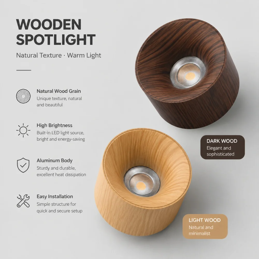 Walnut Wood Grain Ultra-Thin Surface Installation Tube Light anti Glare LED Ceiling Light Home Living Room No Main Light