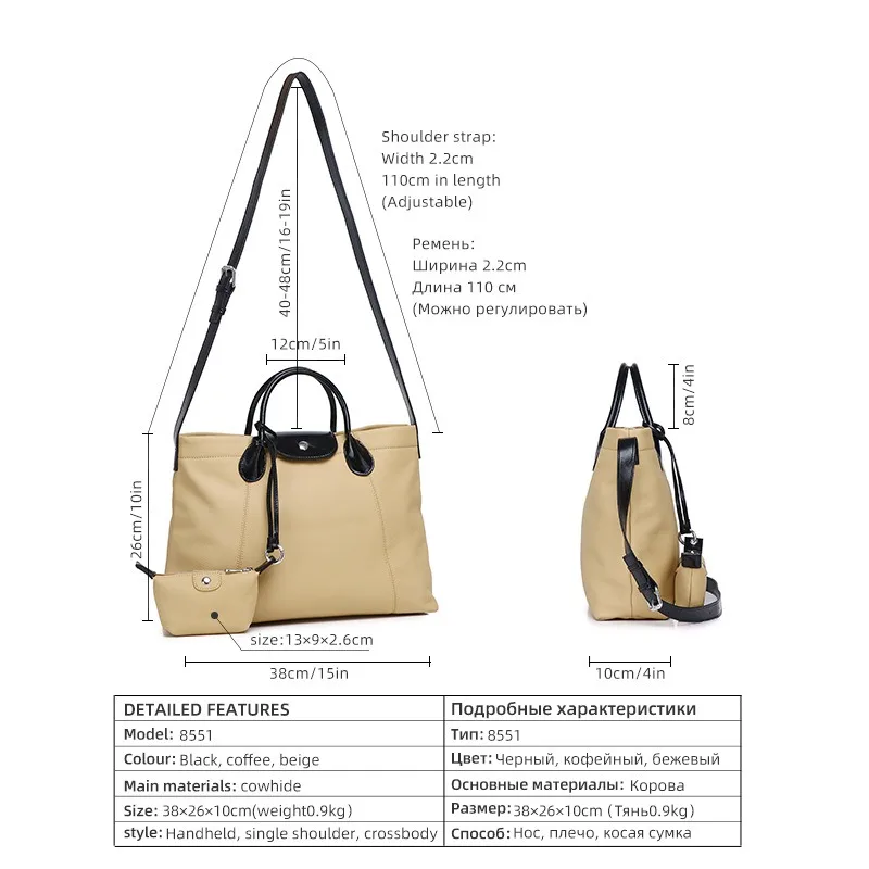 Nesitu Highend A4 Echt Leer Vrouwen Handtas Koeienhuid Winkelen Schoudertas Messenger Bag Grote Capaciteit Koffie Zwart Beige M8551