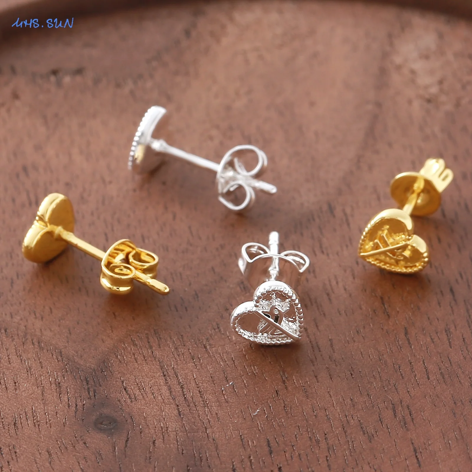 SUNSLL Minimalist Gold plated Silver Heart Shaped Zircon Inlaid Stud Earrings Daily Wear Jewelry Gifts For Women And Girls