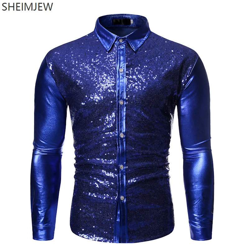 Adult Disco Nightclub Gentleman Role Play Gold Men Shirt Multicolor Fashion Cool Sequin Hot Stamping Stage Performance Tops 2025