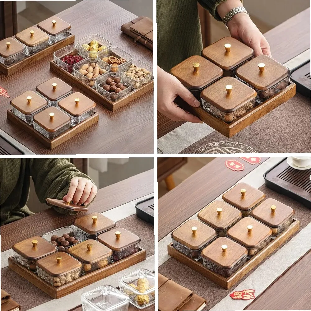 

Walnut Fruit Tray Snack Tray Household Divided Dry Inventory Candy Glass Bowl Fruit Tray Water Fruit Plate
