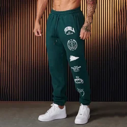 Jogger Men's Sweatpants American Style Men's Clothing Gym Sports Fitness Cotton Casual Pants Printed Mid Waist Drawstring Pants