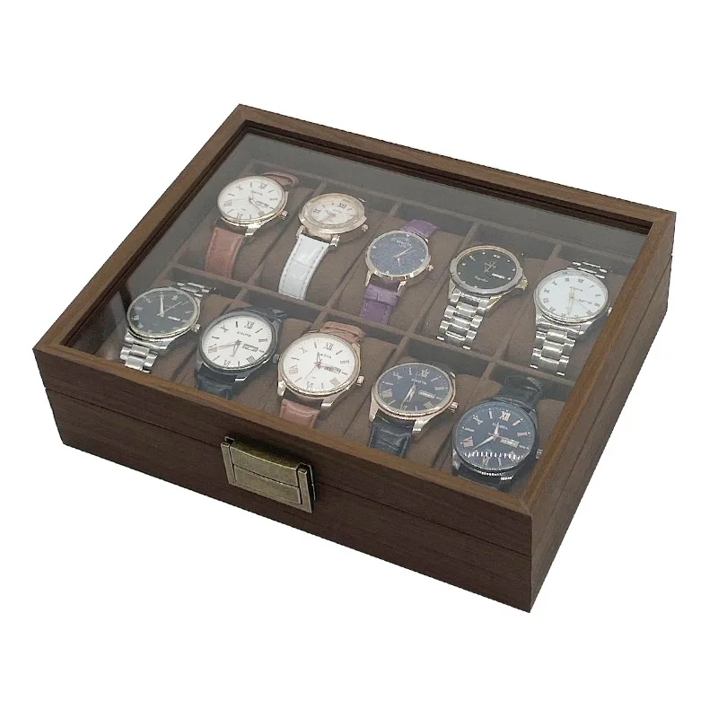 10 Position Watch Storage Case Watches Collection Display Box Organizer 10 Slot Watch Boxes Retro Black Walnut Wooden Watch Box