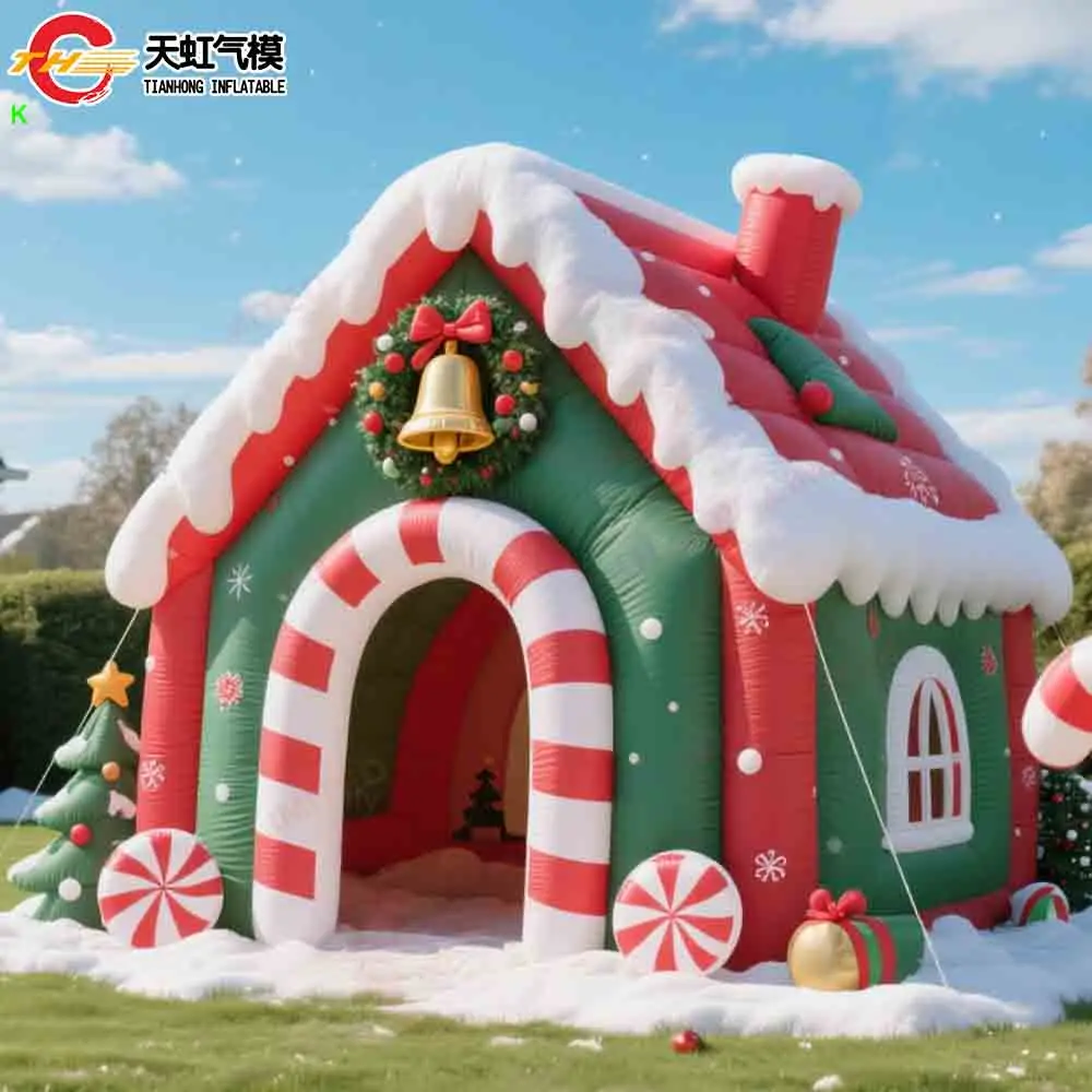 Schneller Türversand, aufblasbares Weihnachtsmann-Grotto-Weihnachtshaus zum Verkauf, kommerzielle tragbare Blow-up-Rasenzelte im Freien mit Gebläse
