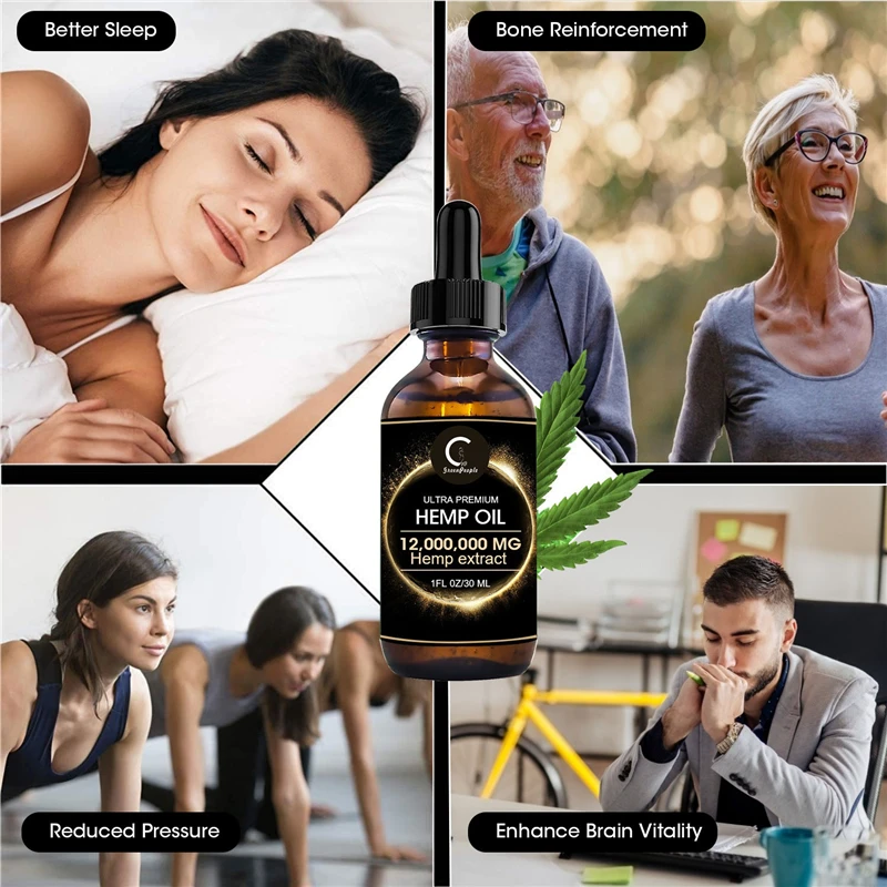 High Potency 12000.000mg Organic Plant Extract Oil with Omega-3, Stress Relief, Hip & Joint Support, Relaxation, Non-GMO