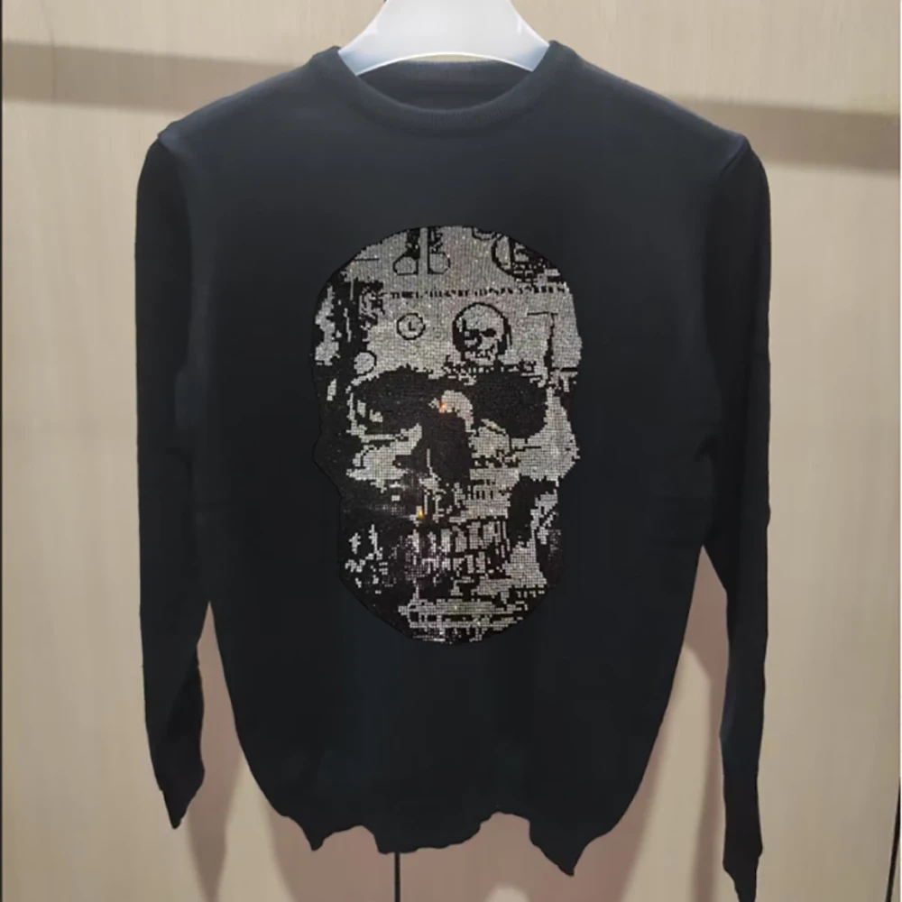 الرجال حجر الراين سترة الجمجمة البلوز الموضة العصرية طاقم الرقبة طويلة الأكمام الفاخرة الشارع الشهير العلامة التجارية ملابس الذكور عادية