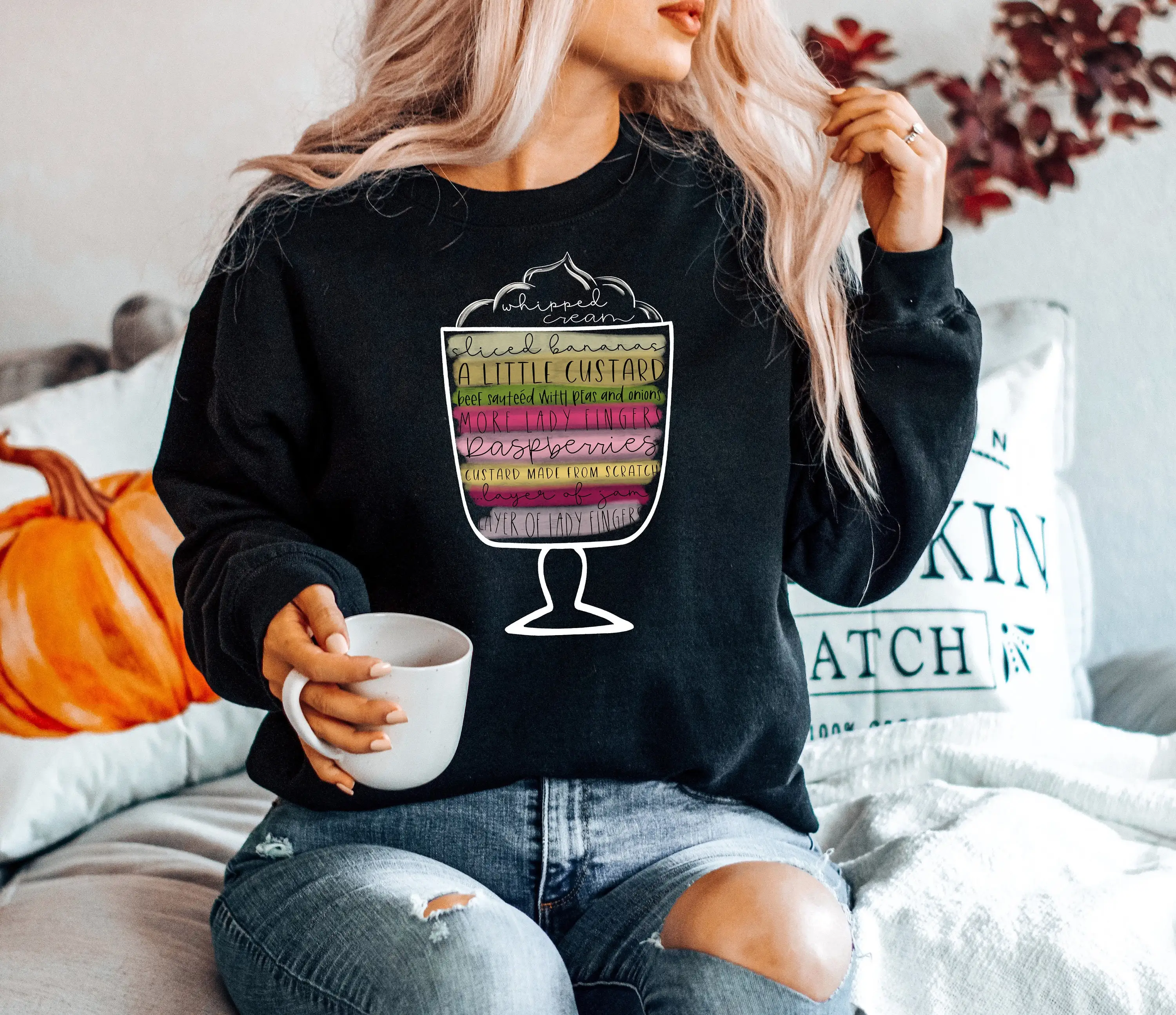 2023 New Voguish Artsy Women Sweatshirt  A Little Custard Print Girl Tops Cute A Cup of Cream Ice Cream Print Female Sweater