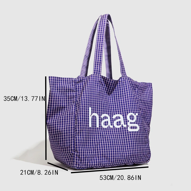 Korean Japanese Style Grape Purple Lazy Large Capacity Plaid INS Unique Design Lightweight Fresh Commuting Shopping Daily Letter