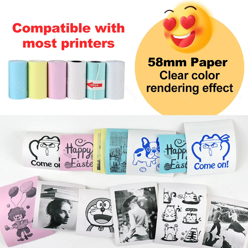 58mm thermal Color White Sticker Adhesive Notes Paper Rolls DIY Receipt Bill Drawing for Peripage A6 Mini Photo Printer Papers