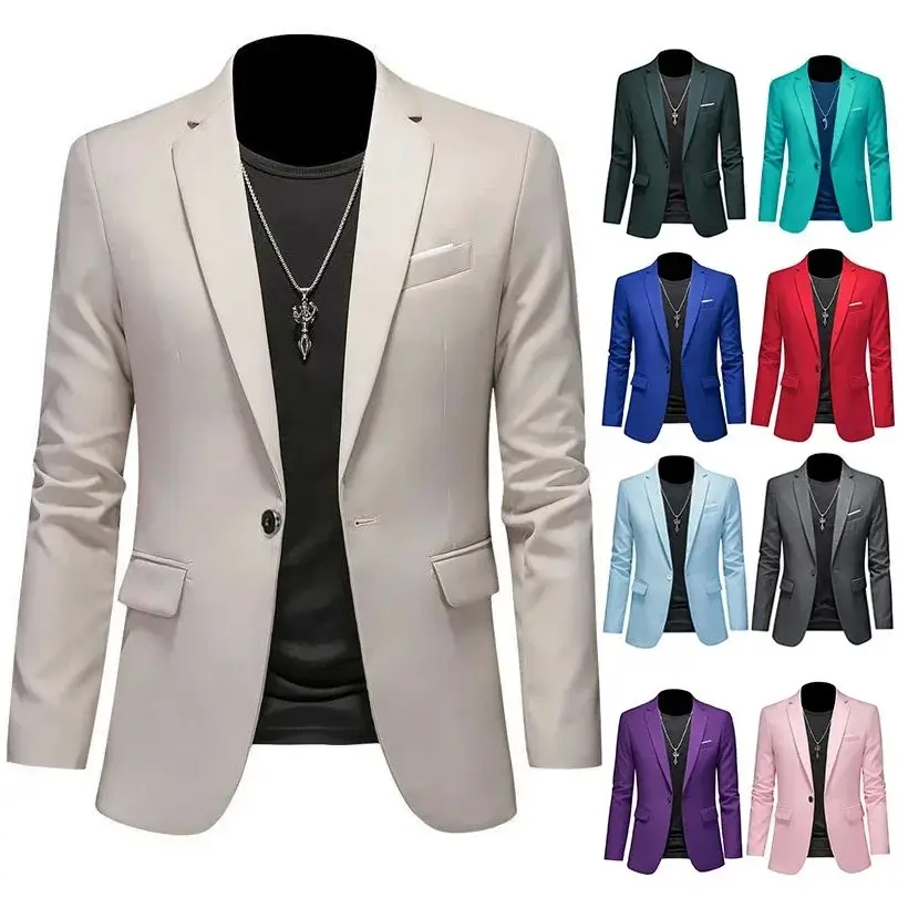 

High-End Boutique Faion Casual Busin Color Blo Men's Suit Thiened Autumn Winter Sle Seven-Quarter Sve Button-Up