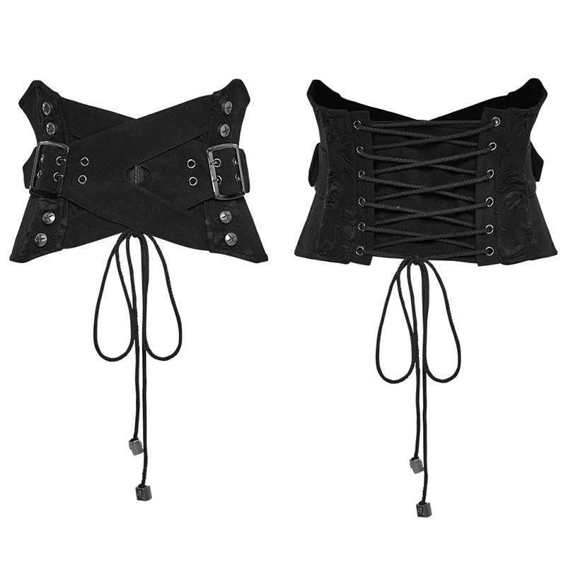 PUNK RAVE 여성용 펑크 인터레이스 디자인 코르셋 맞춤형 금속 버클 및 스터드 장식 Cummerbunds 액세서리