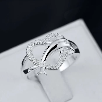 Colore argento di alta qualità Fine Love Dolphins anelli a cuore per le donne regali di coppia gioielli da sposa per feste di moda