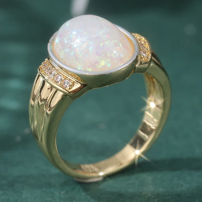 Vintage Aesthetic Design Synthetic Opal Charm Wedding Eternal Ring Women Elegant Luxury Engagement Anniversary Jewelry Accessory