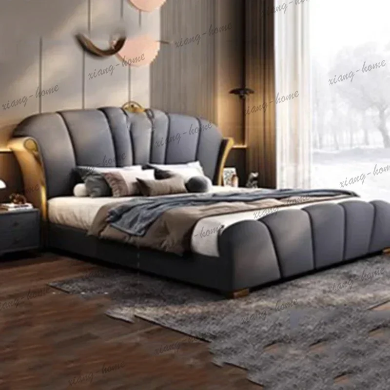 FG Replica Queen Size Simple Double Bed Waterproof Villa Leather Modern Twin Bed Frame Organizer Letto Matrimoniale Room Furnitu