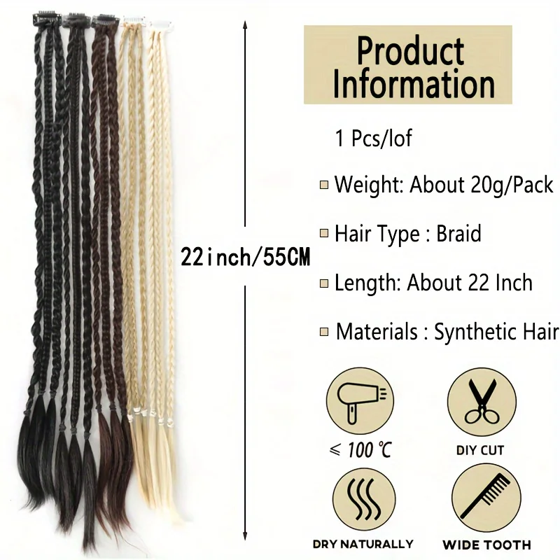 22 inch braided ponytail with synthetic hair extensions and fixed BB clip accessories for daily use and gatherings