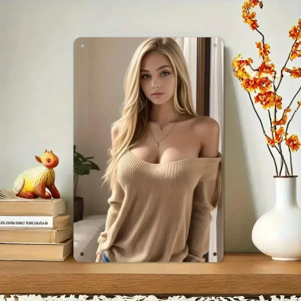 Feine Metal Wall Art 20X30CM Blonde Pearl Knit Top Elegant 2D Flat Decor for Home Bar Cafe Living Room