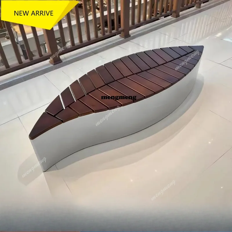 M138 bench creative special-shaped stainless steel solid wood bench shopping mall square public area leisure chair customization