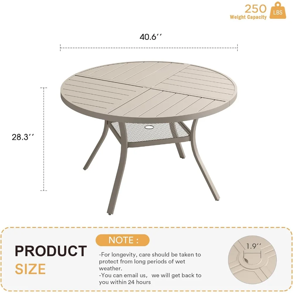 Round Patio Table with Adjustable Umbrella Hole for 4, All Weather Metal Outdoor Dining Table for Lawn Garden, 40.6" Outdoor Co