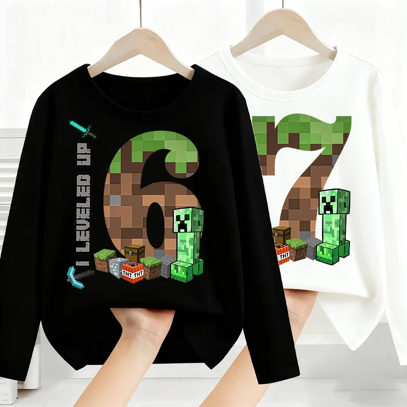 เสื้อยืดแขนยาวลายการ์ตูนธีมเกมสำหรับเด็กผู้ชาย ของขวัญวันเกิด เสื้อผ้าฤดูใบไม้ร่วง ของขวัญวันเกิด