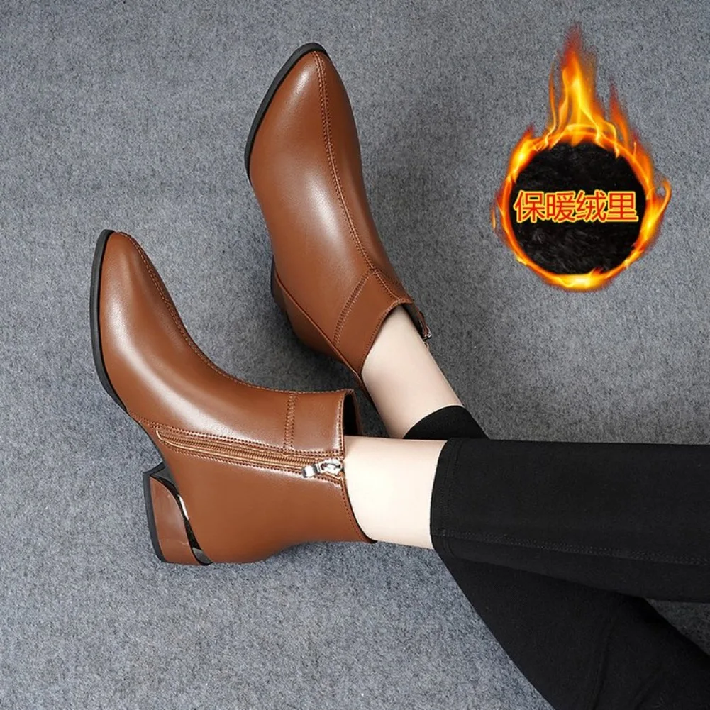 2026 Neue Damenstiefel Mode Lässige Lederstiefel Spitze Formelle Büroschuhe für Frauen Reißverschluss-Knöchelstiefel – Detail 23