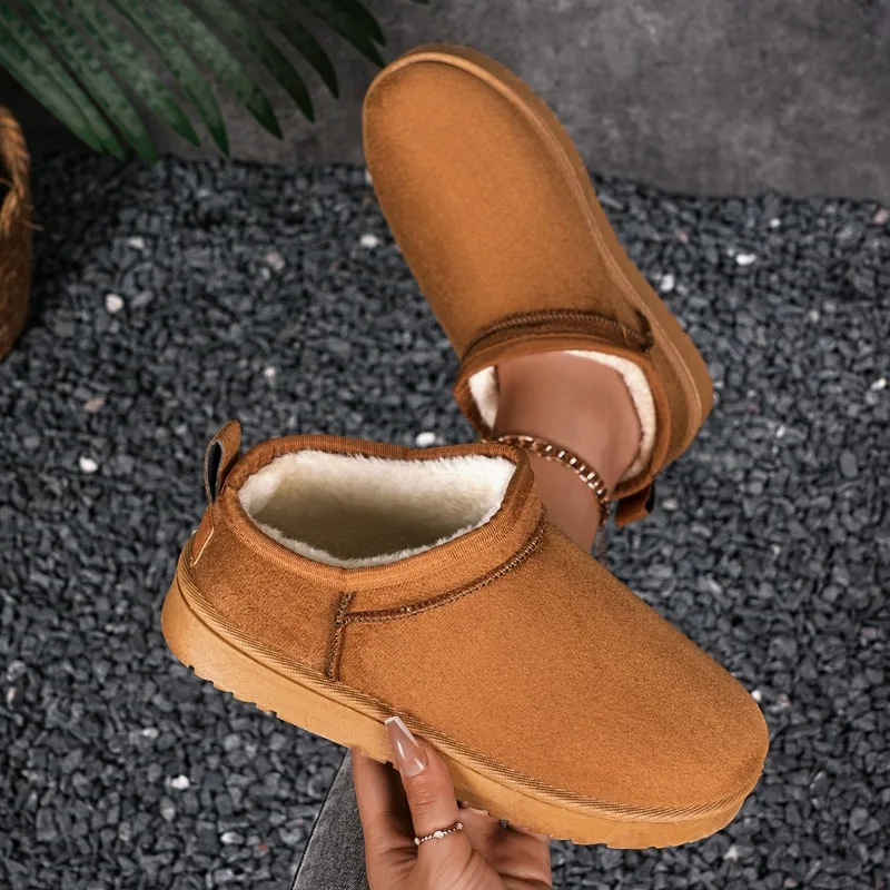 Winter New Women's Solid Color Vintage Comfortable Thick Sole Mid Heel Snow Boots Women Keep Warm Fashion Anti Slip Snow Boot