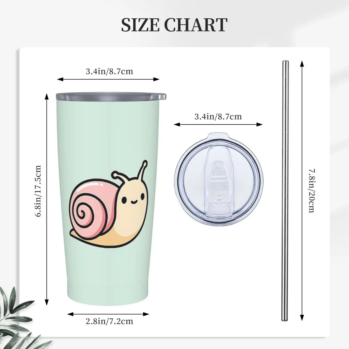 Snail Stainless Steel Tumbler Vacuum Insulated Mugs Thermal Cold Cup Straws With Lid 20oz