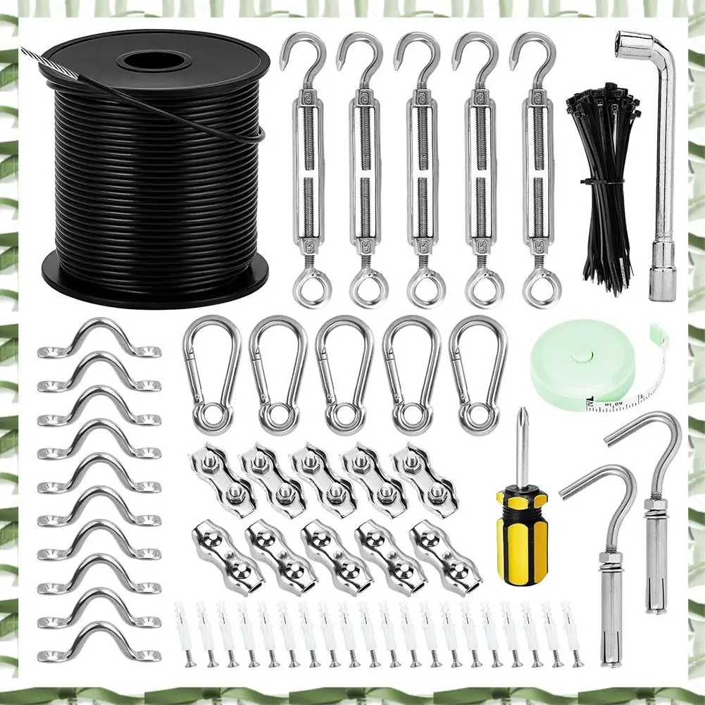 Professional Tool String Light Hanging Kit,Outdoor Light Wire,Ball Light String Hanging Kit,200FT Coated Stainless Steel 304 Cor
