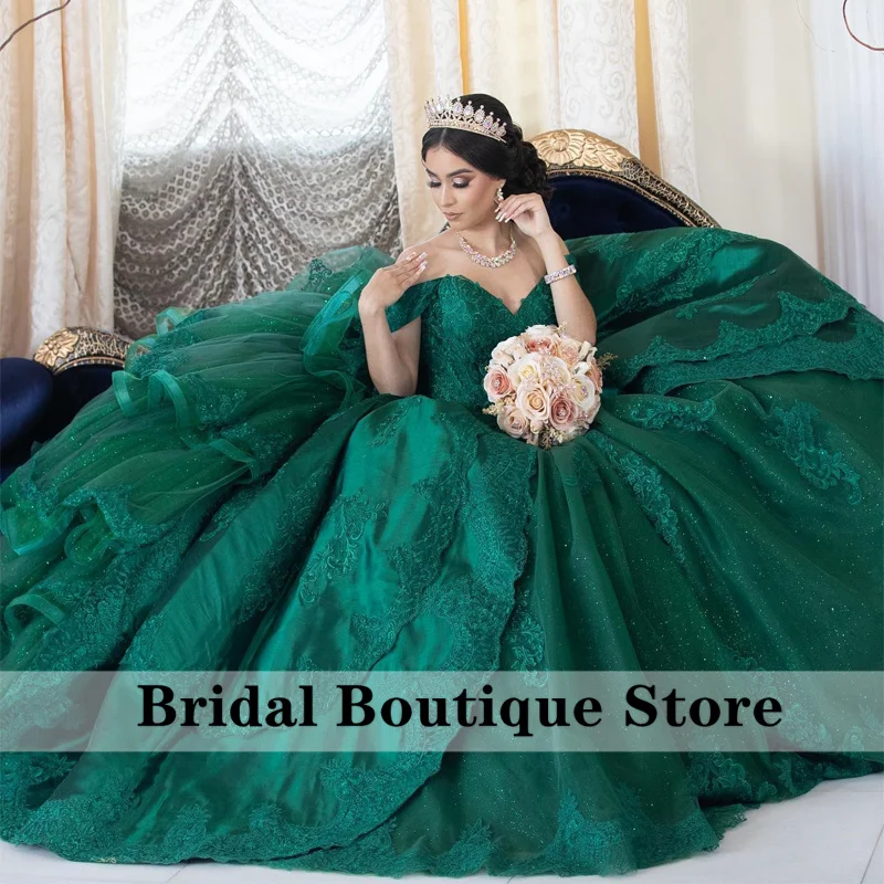 Green Princess Quinceanera Dresses 2024 Lace Beads Tiered Ruffles Wedding Vestidos De 15 Años Luxury Ball Gown Customized