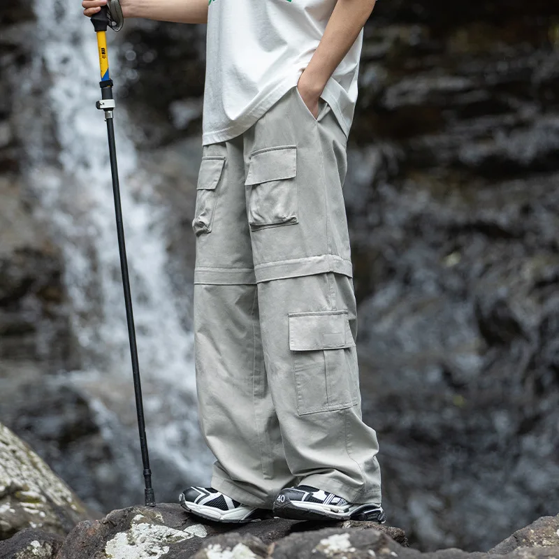 Multi pocket outdoor loose fitting workwear pants patchwork trendy long pants cargo pants baggy