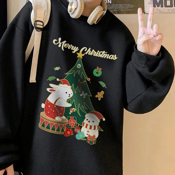 

Red Fashion Christmas Printed Versatile Top Autumn and Winter Fleece Warm Crew Neck Sweater Kids Clothes Girls Hoodies