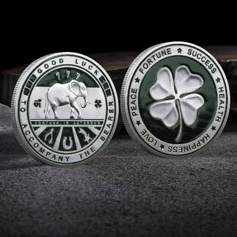 For Happiness Success Health Peace Souvenir Gift Double Sided Lucky Coin - Four Leaf Elephant Collection - Commemorative Coin