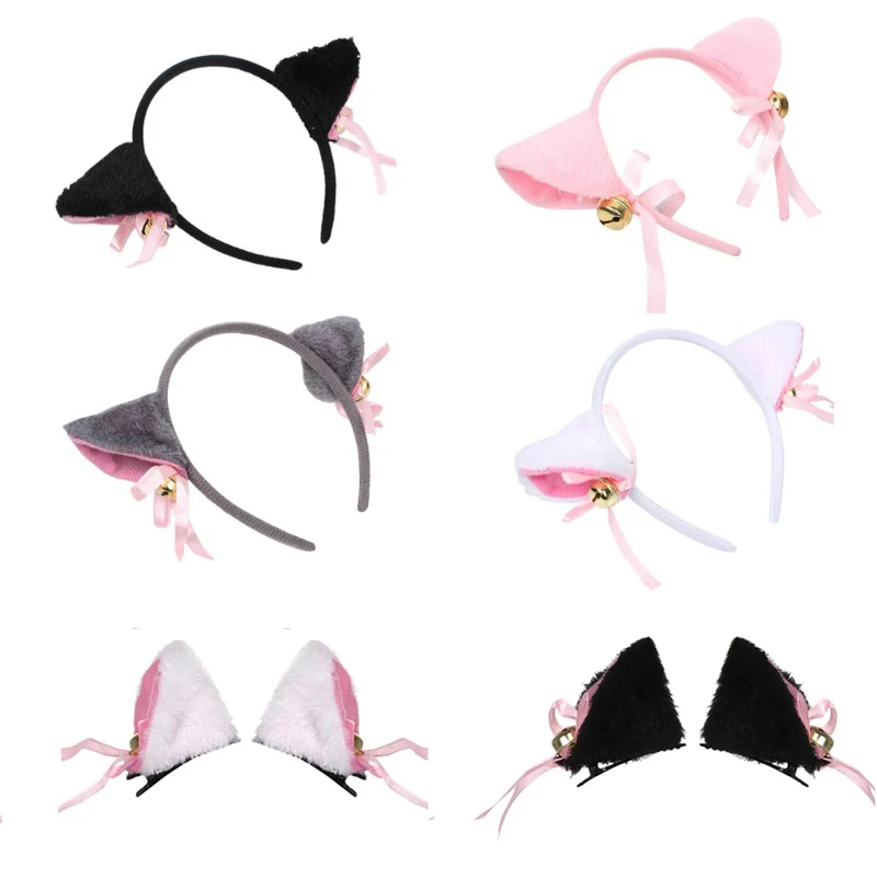 Orelhas de gato sinos headbands de pelúcia orelhas de raposa bowknot hairbands para mulheres meninas aros de cabelo bezel cosplay acessórios de cabelo