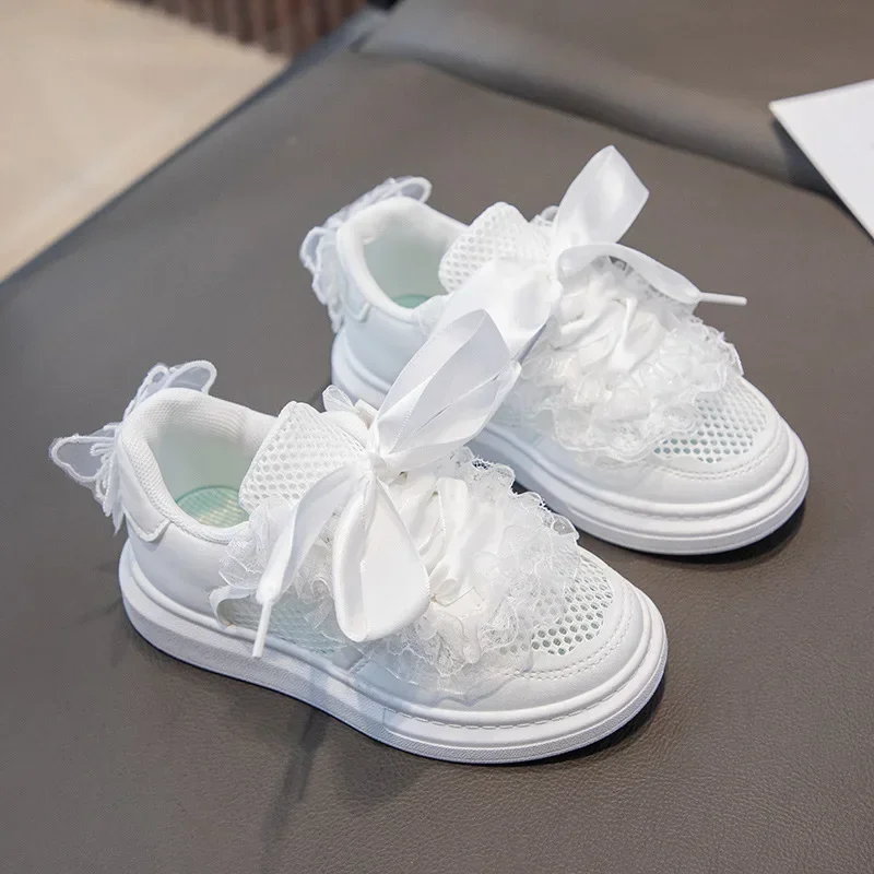Children Shoes 2026 Spring Fashion Versatile Soft Soled Casual Mesh Shoe Designer Lovely Lace Breathable Antiskid Girls Sneaker