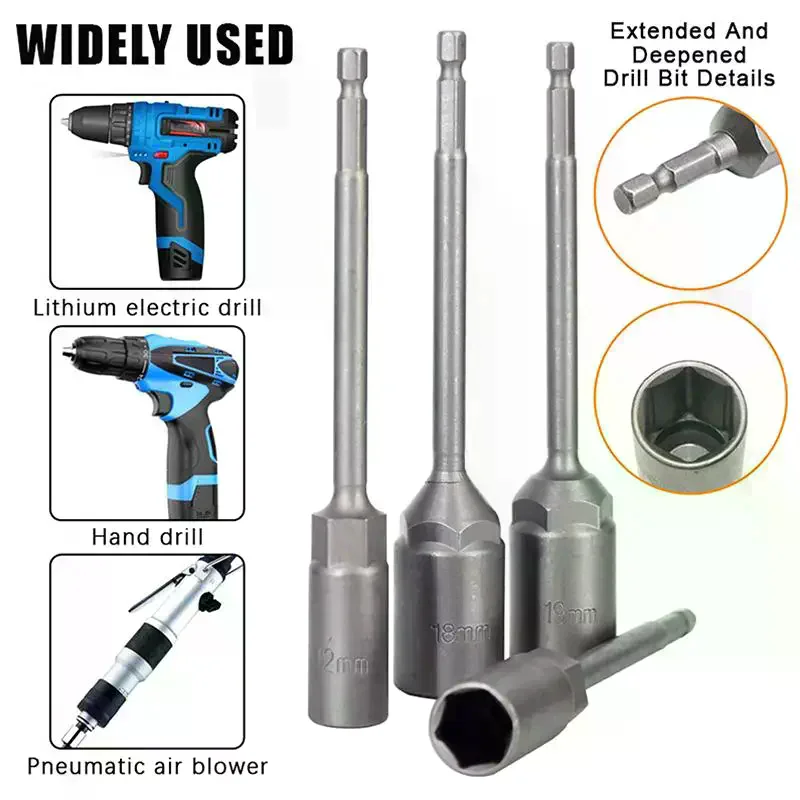 

5.5-17mm Long Shank Electric Drill Socket Head Bolt Nut Screwdriver Bit Impact Drill Bit Adapter Socket Wrench Extension Rod
