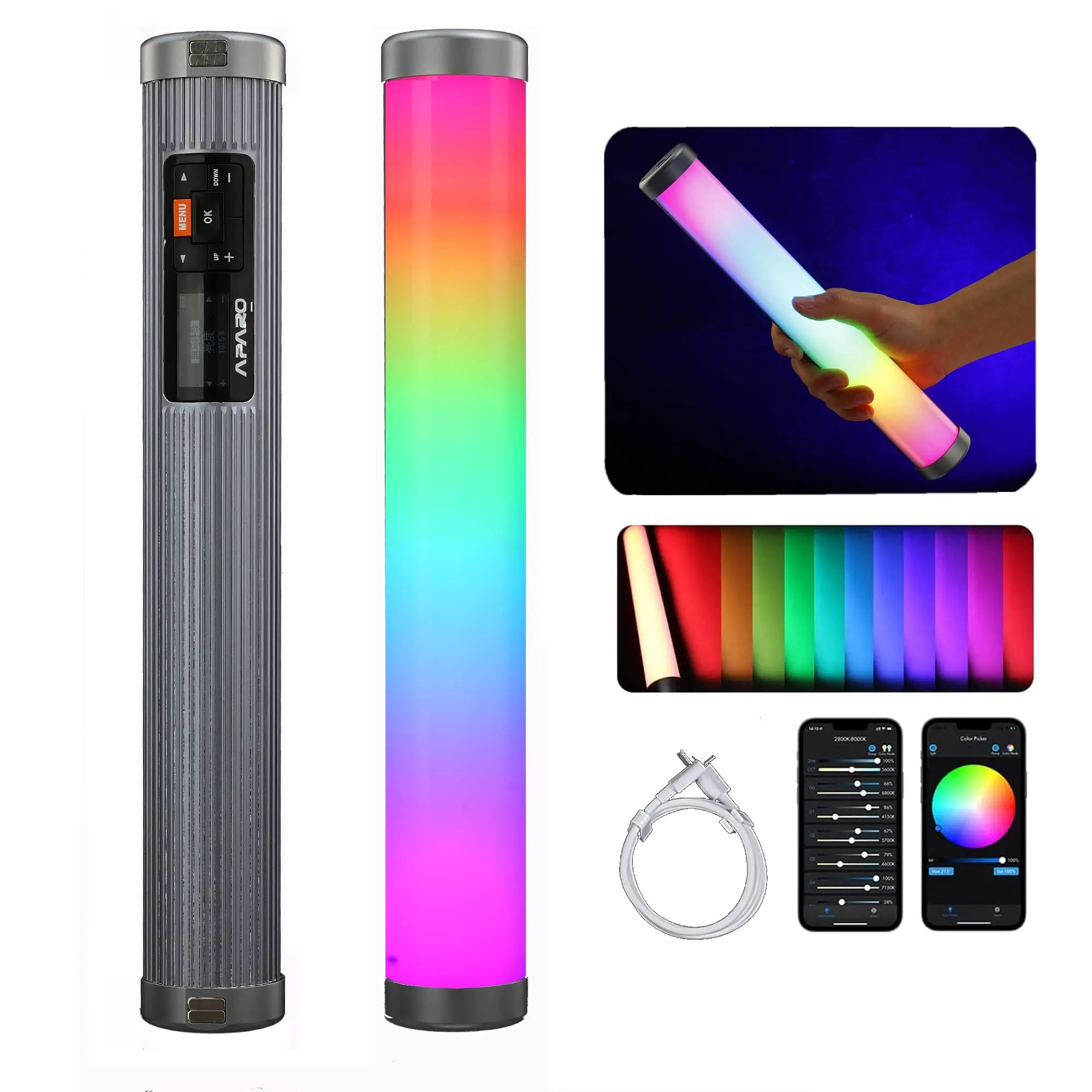 Aparo Meteor 30 Full-Color Pixel Tubes LED Light 10W RGBWW 2000K-20000K Handheld Light Stick Magnetic Attraction APP Control