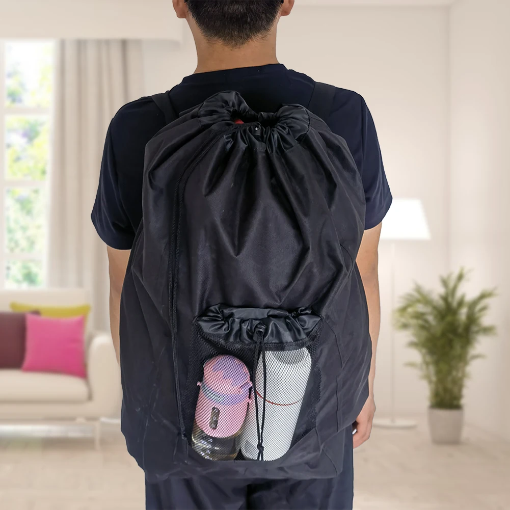 Laundry Bag Backpack With Front Mesh Pocket Sturdy Waterpoof Clothes Bag For Dirty Clothes