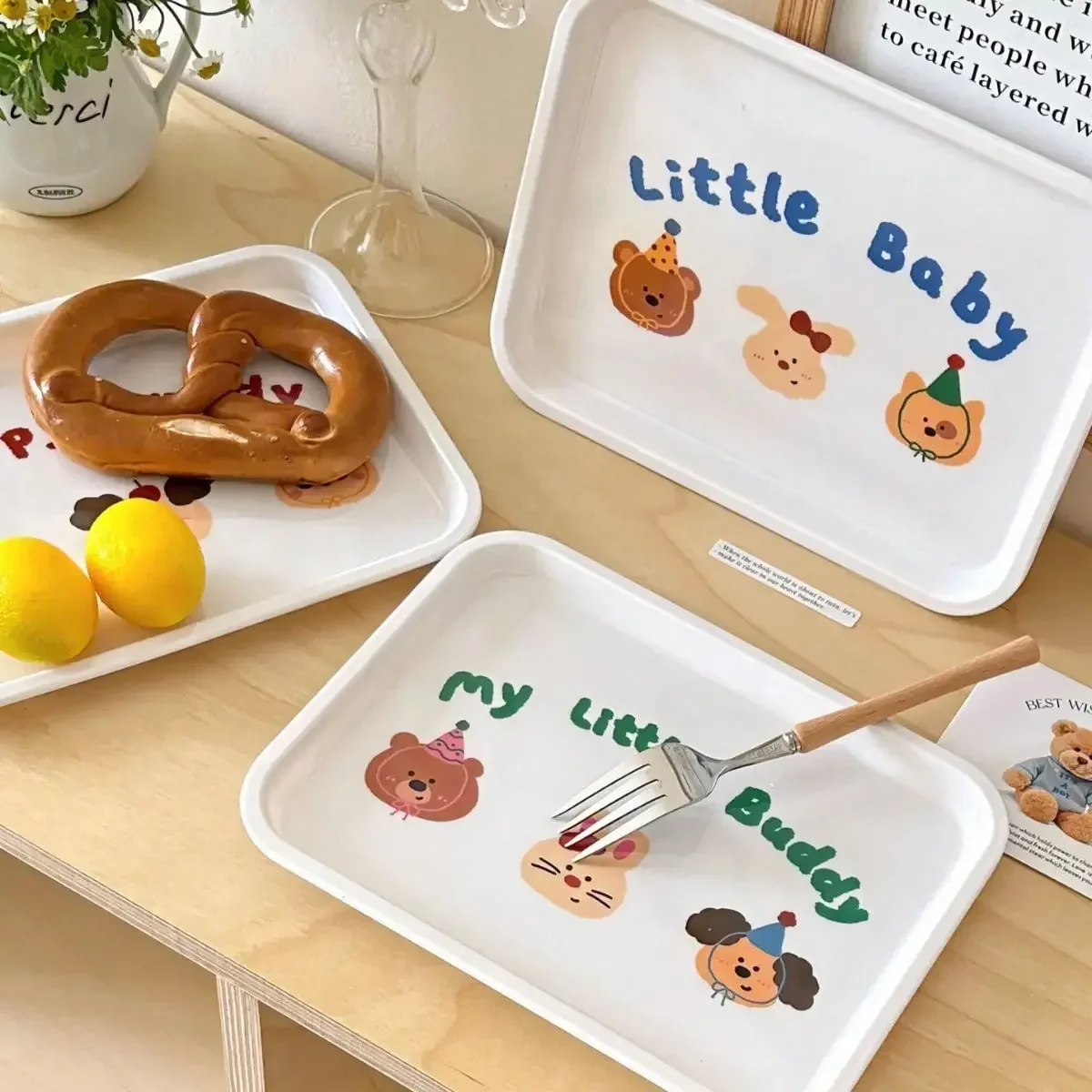 Cute Cartoon Dining Tray Household Rectangular Storage Tray