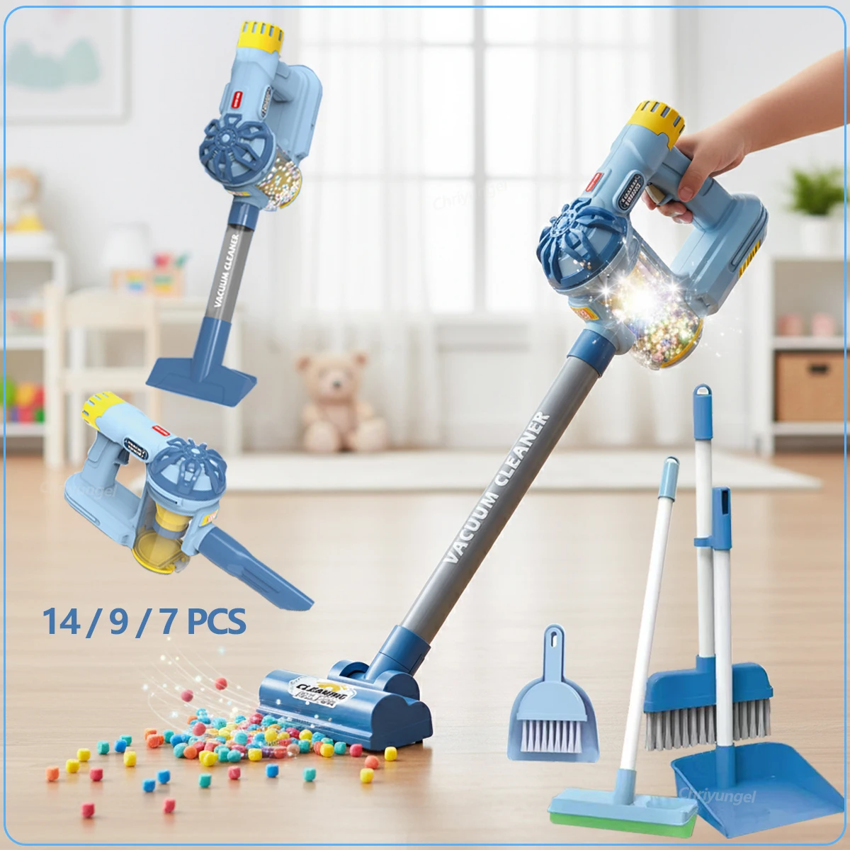 Juguete de Aspiradora para Niños, Juego de Limpieza Realista, Juego de Imitación, Regalo Educativo de Limpieza del Hogar para Niños y Niñas, 14/9/7 Piezas