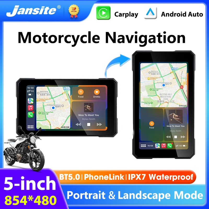

5-дюймовый беспроводной экран для мотоцикла с CarPlay и Android Auto, портативный цифровой мотодисплей, GPS-навигация, съемный экран