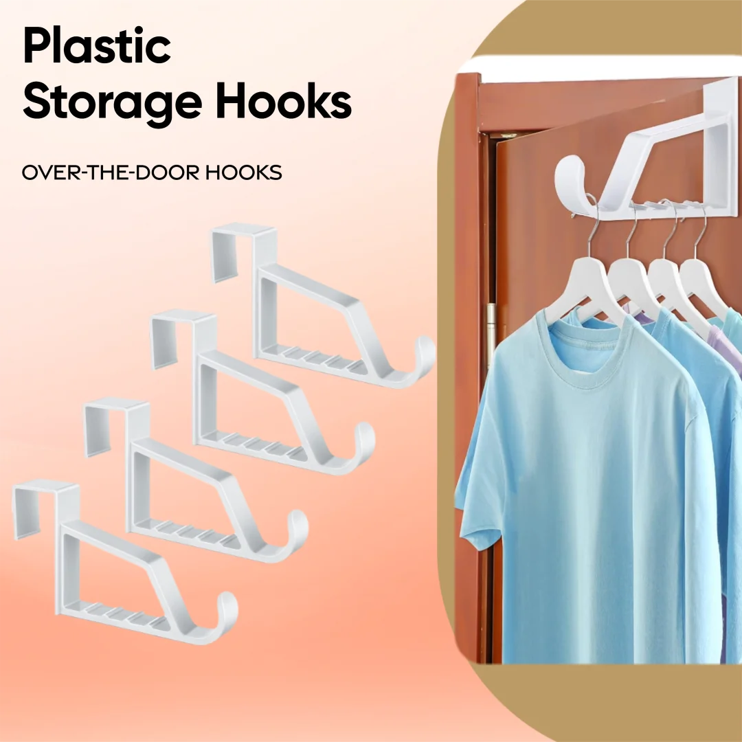 2 Pack Over The Door Hooks for Hangers - Extra Strong White Plastic Over Door Hook for Hanging Clothes, Towels, Robes, Hats, Bag