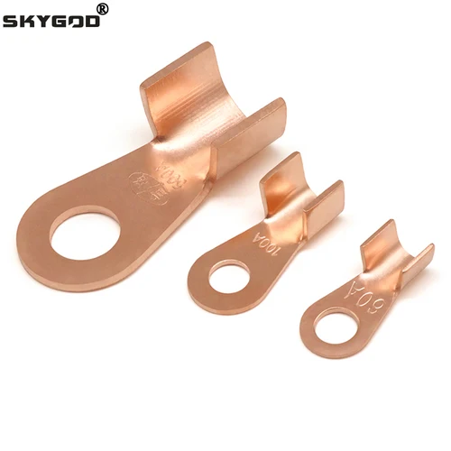 Terminal de alambre OT tipo 3A 5A 10A 20A 30A 40A 50A 60A 80A, terminales de nariz desnuda de cobre rojo, engarce de boca abierta, empalme de conector de Cable